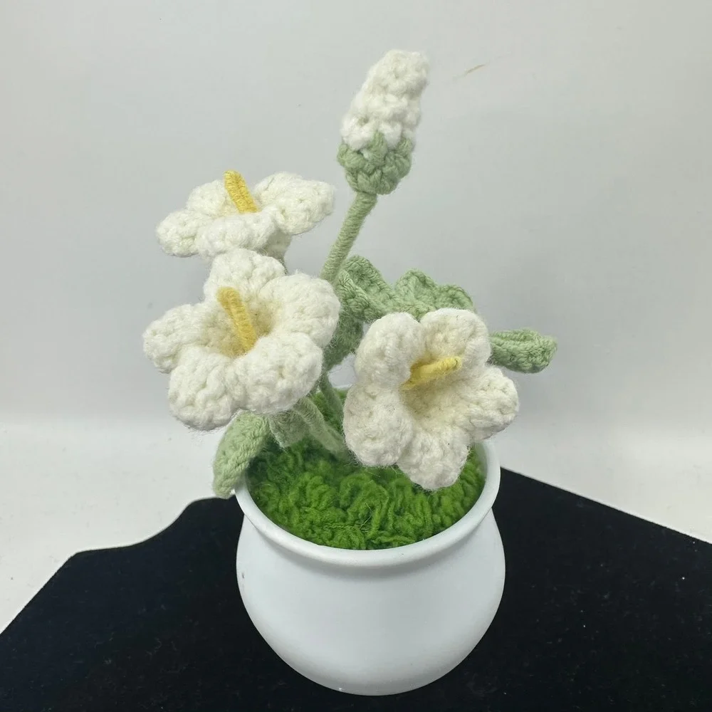 Unbranded Crochet Flower Pot White Lily Clover Handmade Decor 2438